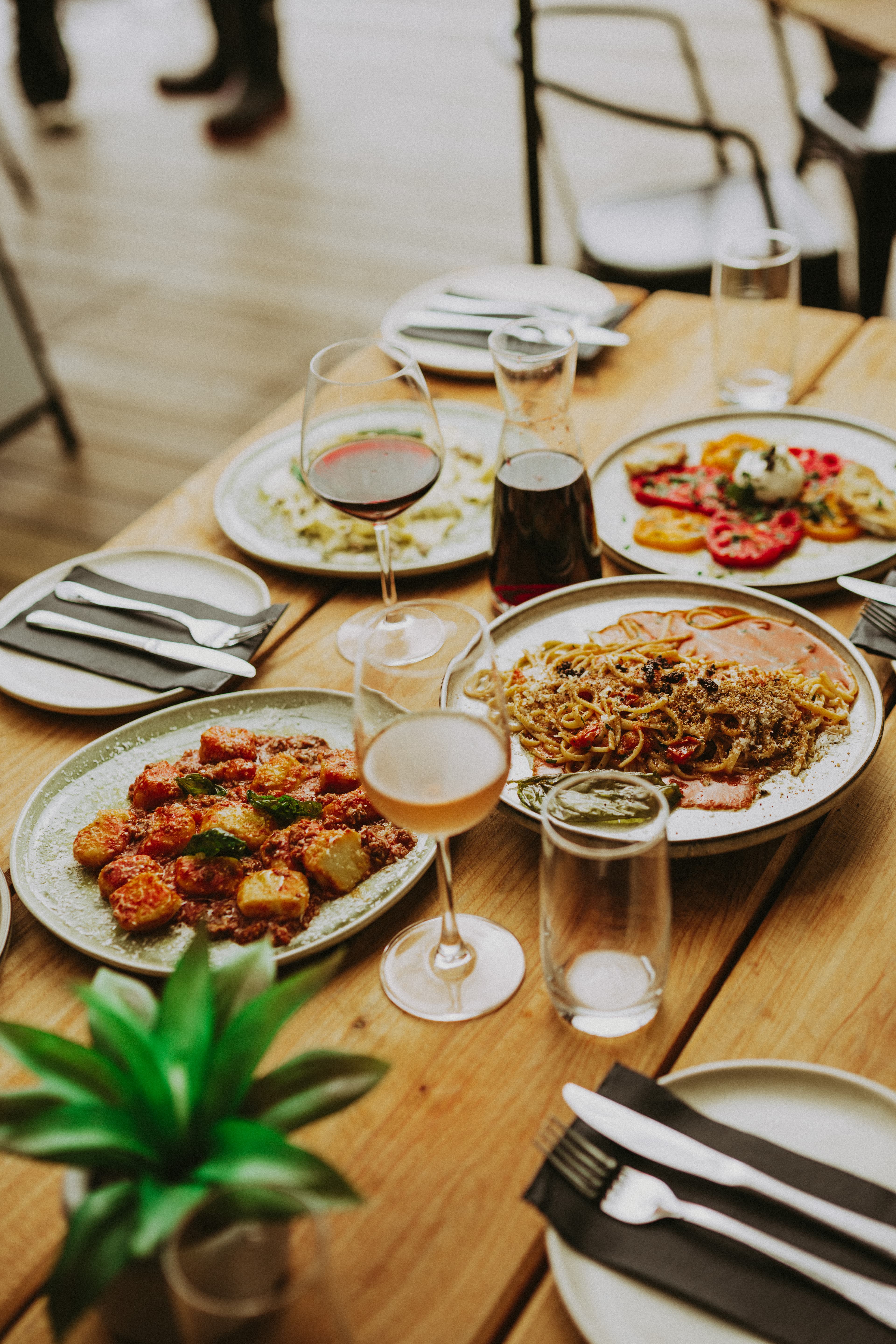 Full table spread with Italian specialties